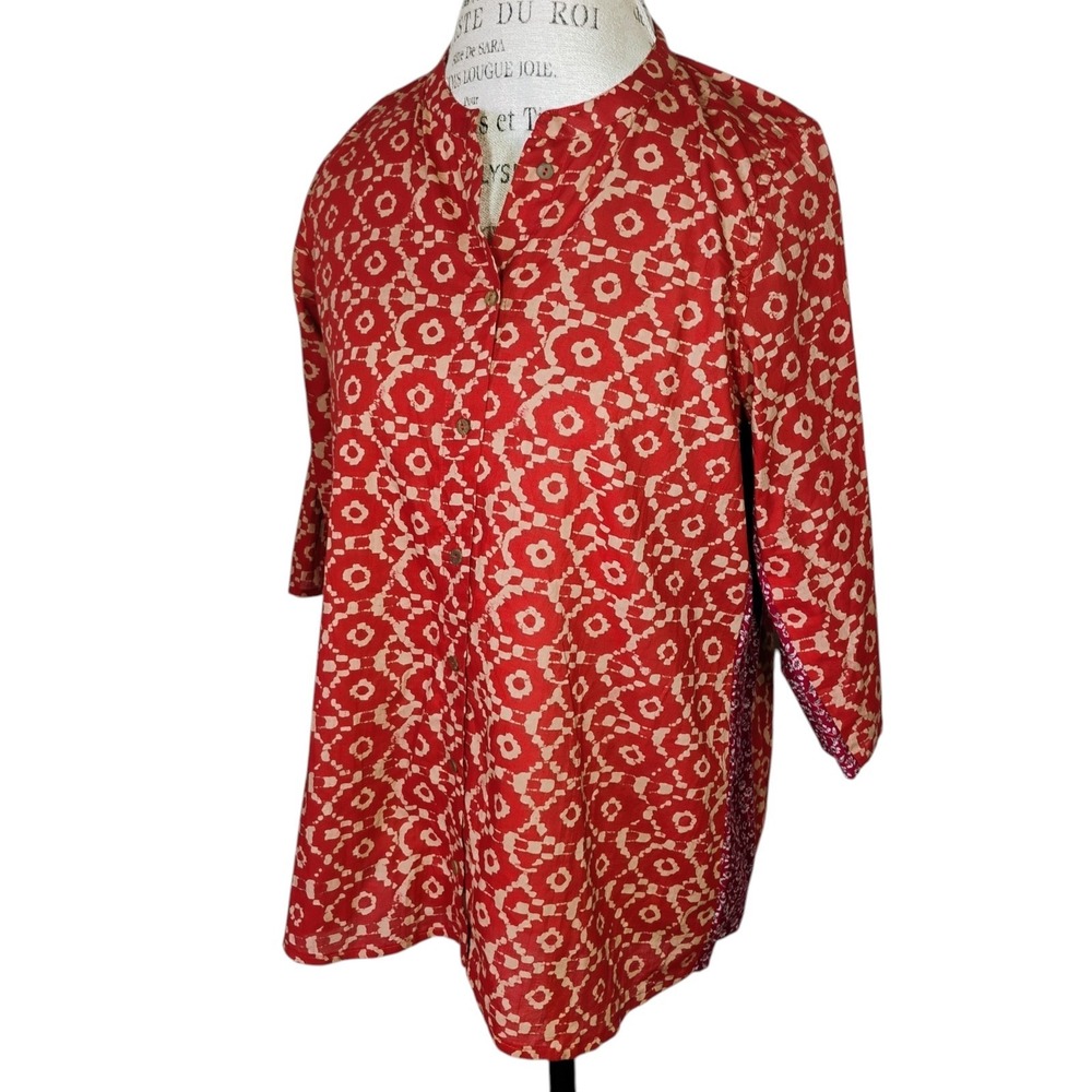 Utsa Tunic Top Womens XS Orange Geometric Southwestern Boho Bohemian Ethnic